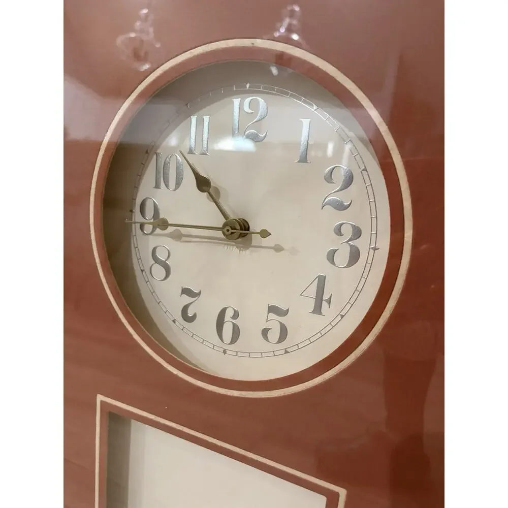 Boho 1970s Gold SHELL Wall CLOCK SOLID OAK FRAME Vintage BY FIJI —Works!—